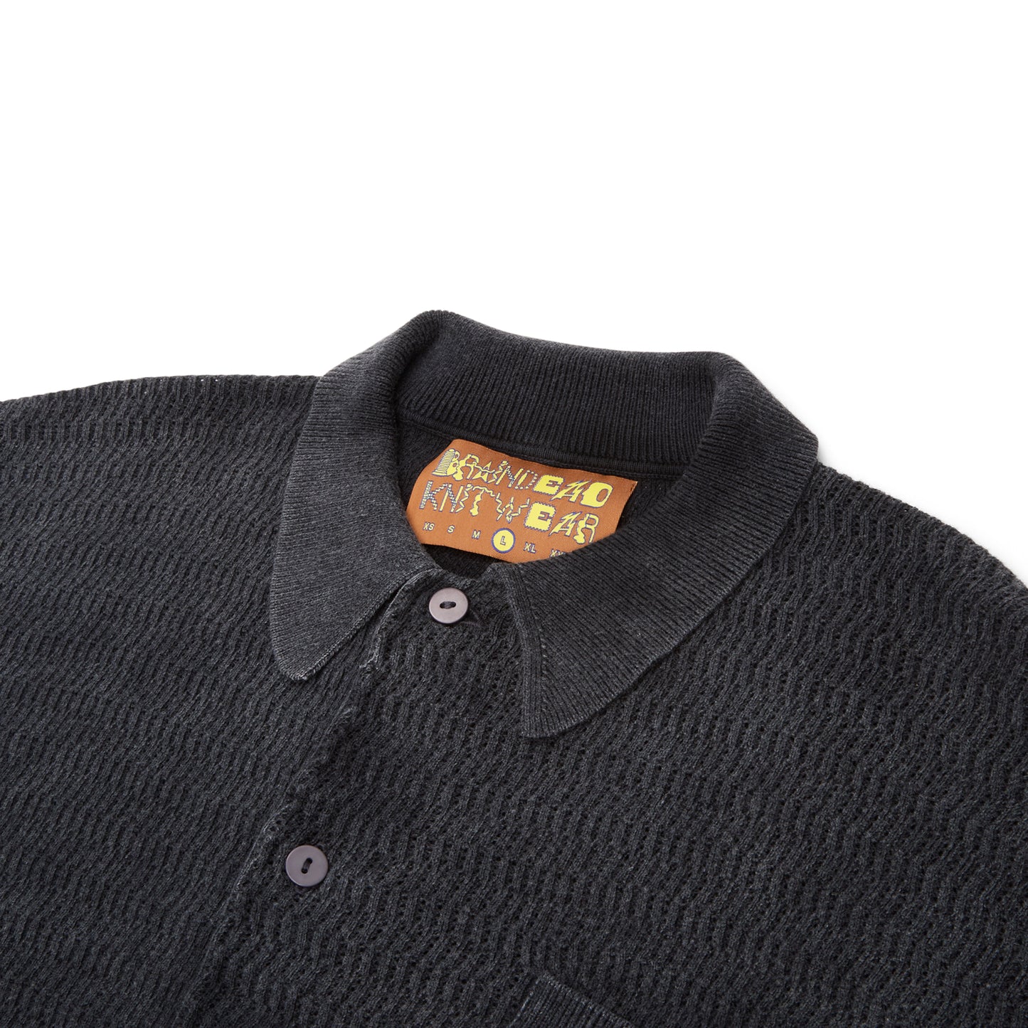 Brain Dead Pigment Dye Long Sleeve Polo Sweater (Ink)