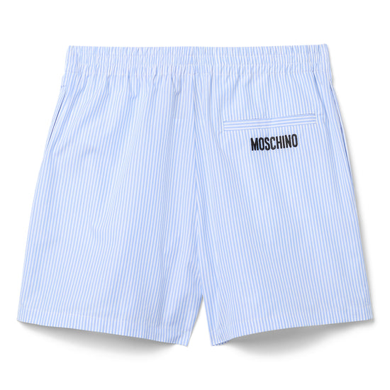 Moschino Goose Embroidery Striped Poplin Shorts (Azure)
