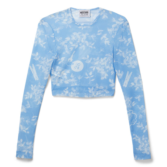 Moschino Jeans Tulle Long-Sleeve T-Shirt (Multi Light Blue)