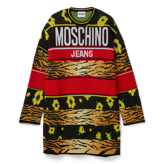 Moschino Jeans Knit Mixed Print Dress (Black)