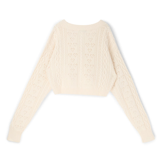 Guizio Noah Wool Cable Crop Cardigan Snow White / L