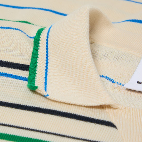 Wales Bonner x adidas Knit Polo (Wonder White/Green/Blue Bird/Night Indigo)