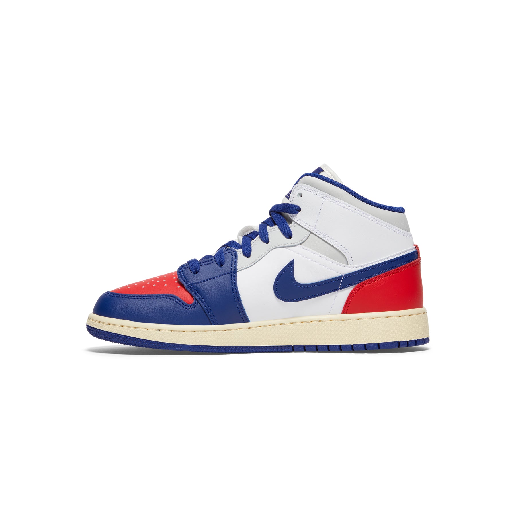 Air Jordan 1 Mid Kids (White/Deep royale blue/University red)
