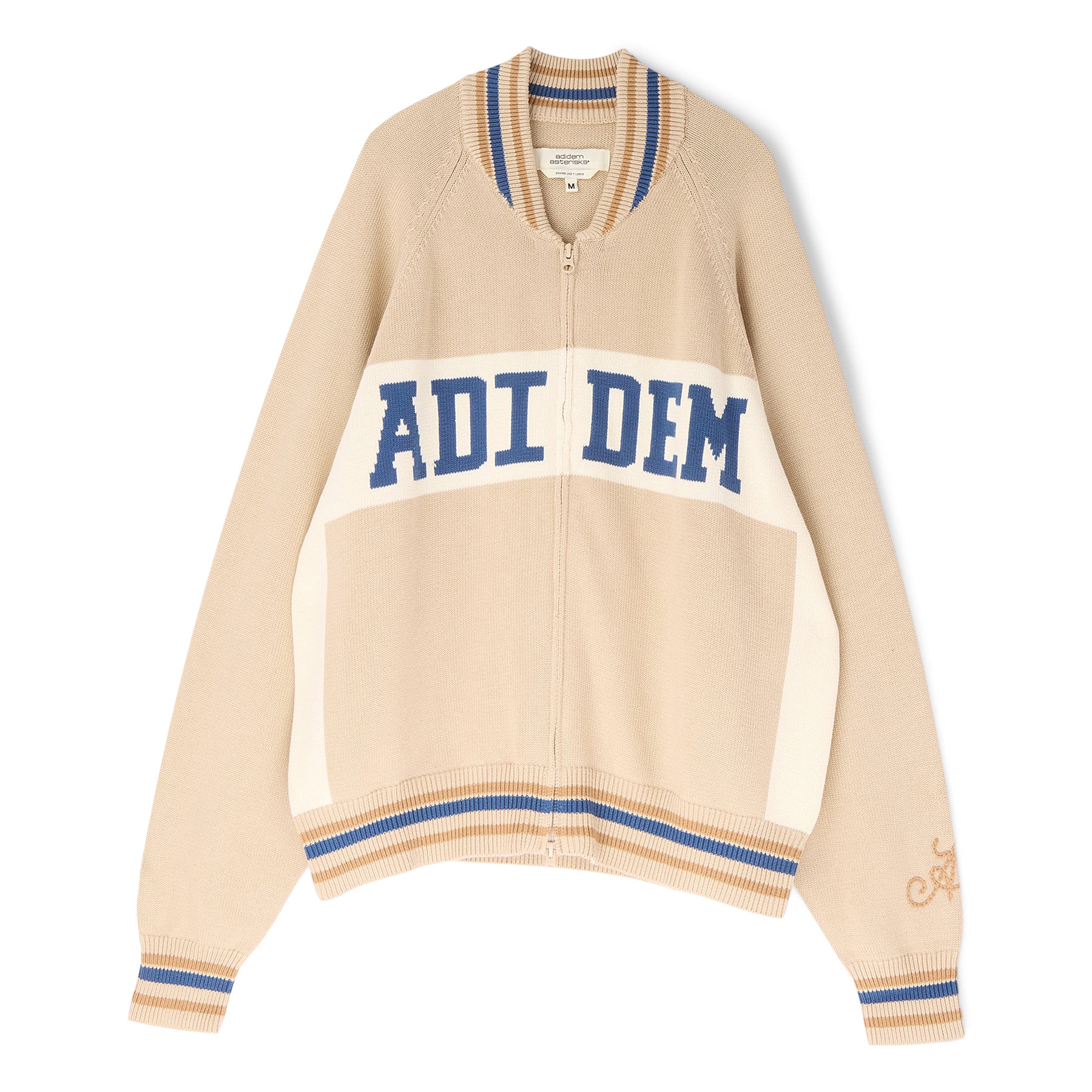 Adidem Asterisks Knit Sport Zip Up Sweater (Beige)