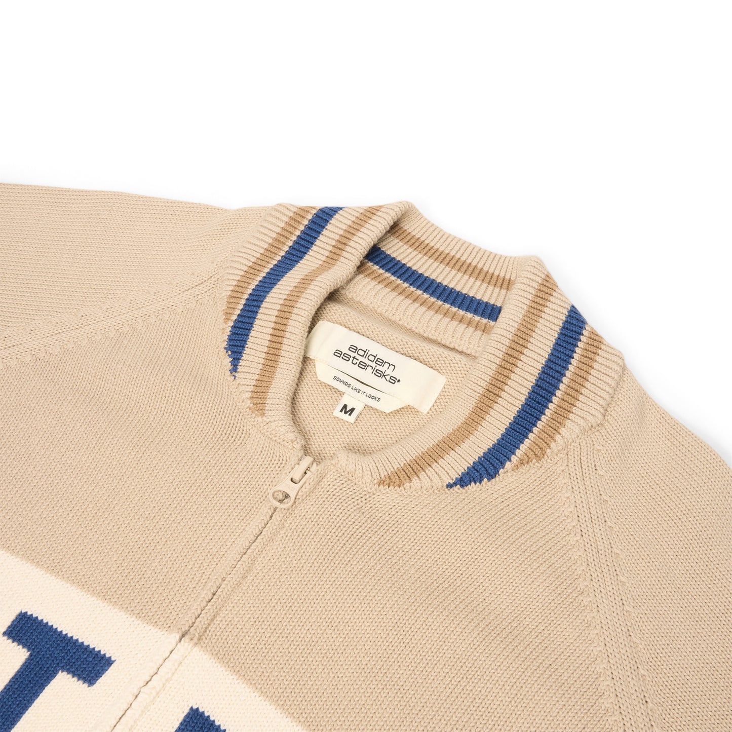 Adidem Asterisks Knit Sport Zip Up Sweater (Beige)