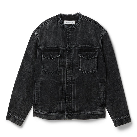 Lanvin Loose Fit Washed Denim Collarless Jacket (Black)