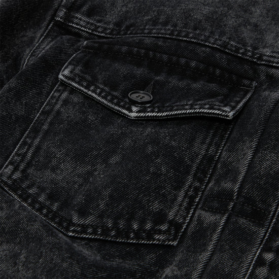Lanvin Loose Fit Washed Denim Collarless Jacket (Black)
