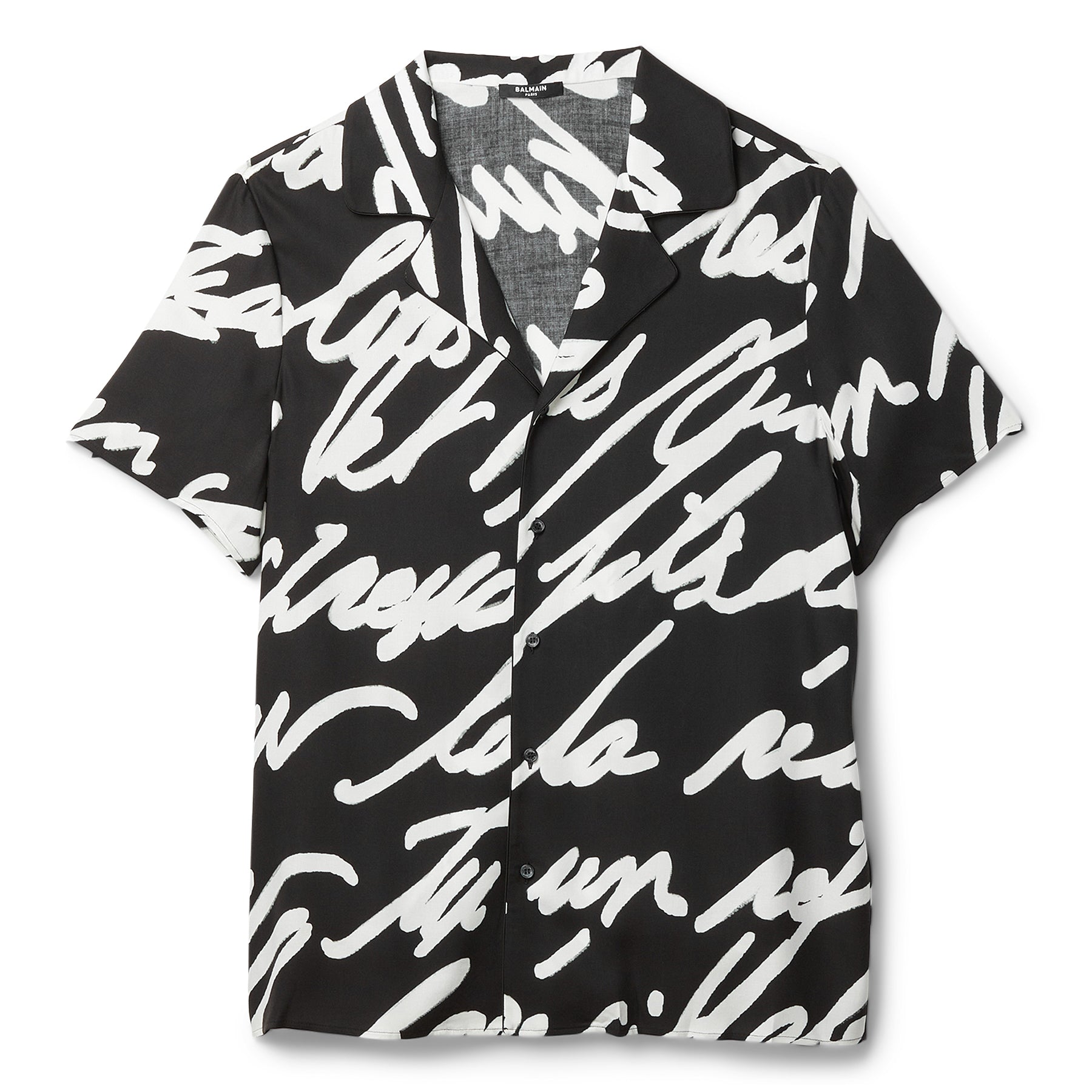 Balmain Twill Love Letter Short Sleeve Pyjama Shirt (Black