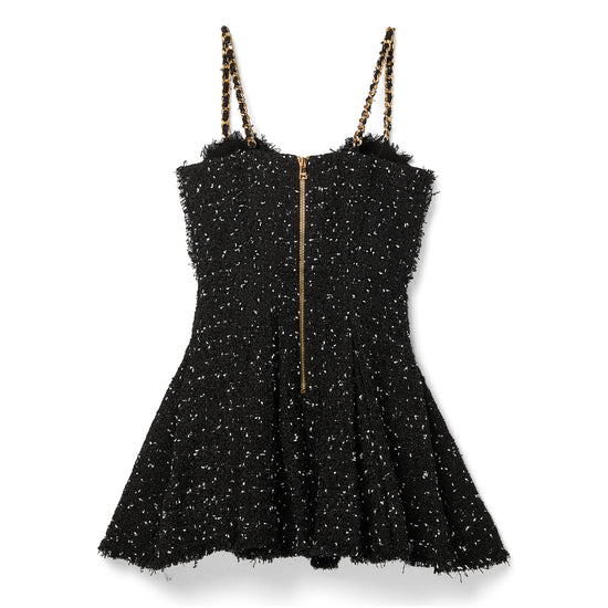 Balmain Strappy Polka Dot Tweed Dress (Black)