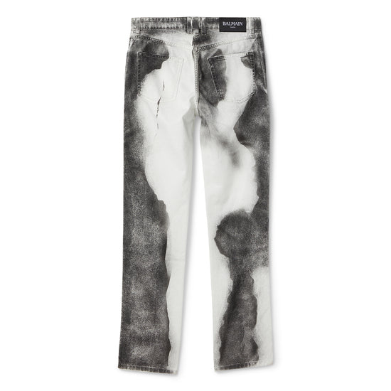 Balmain Moon Print Regular-Fit Denim Jeans (White/Black)