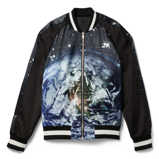 Balmain Earth & Stars Print Zipped Varsity Jacket (Black)