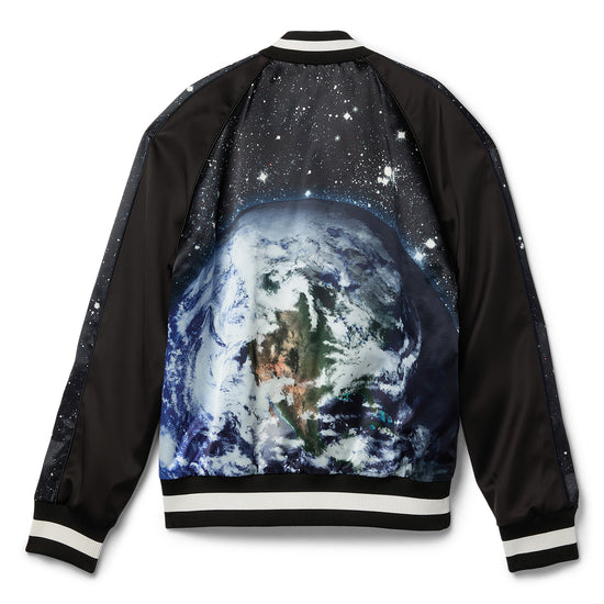 Balmain Earth & Stars Print Zipped Varsity Jacket (Black)