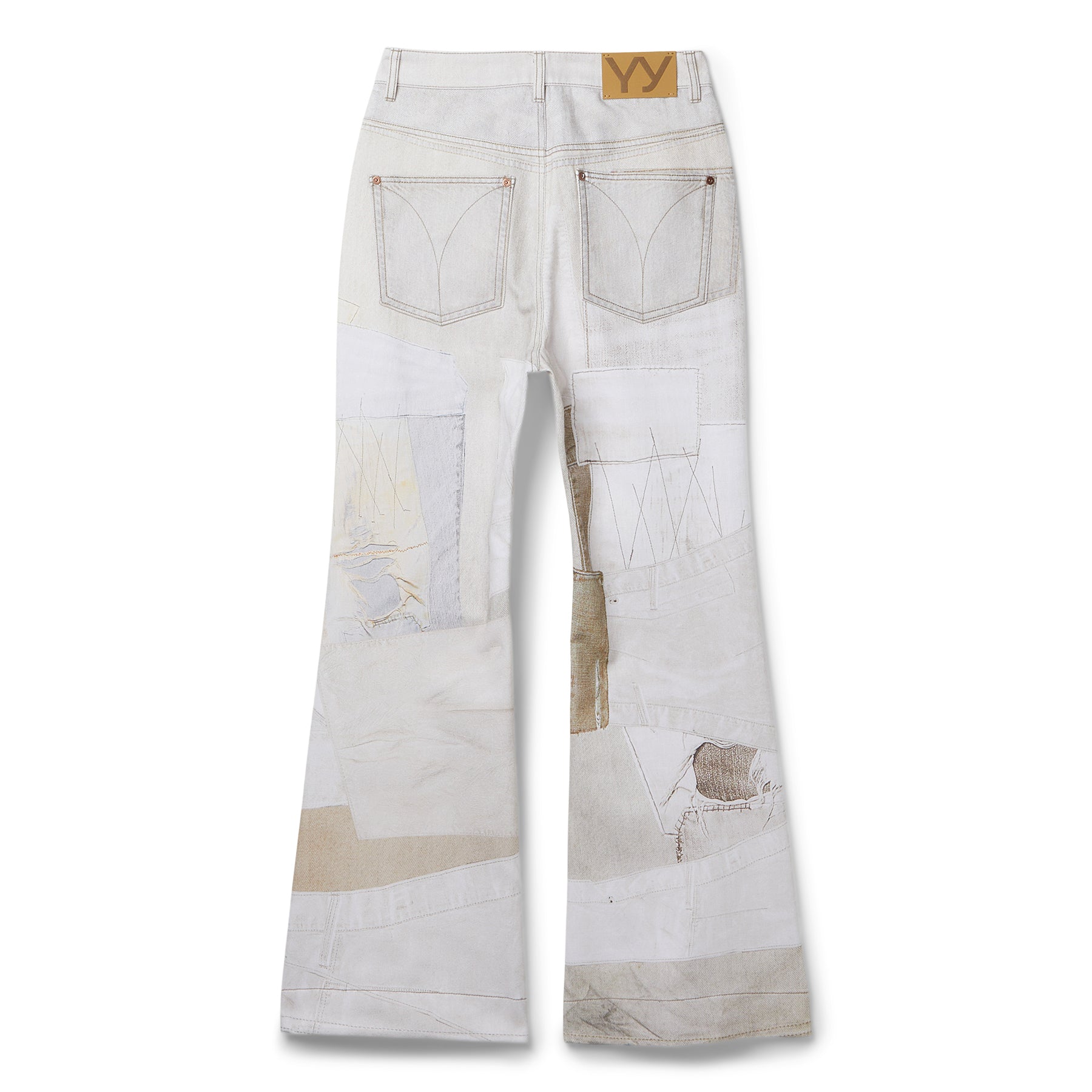 OPEN YY Patchwork Effect Loose Bootcut (Beige)