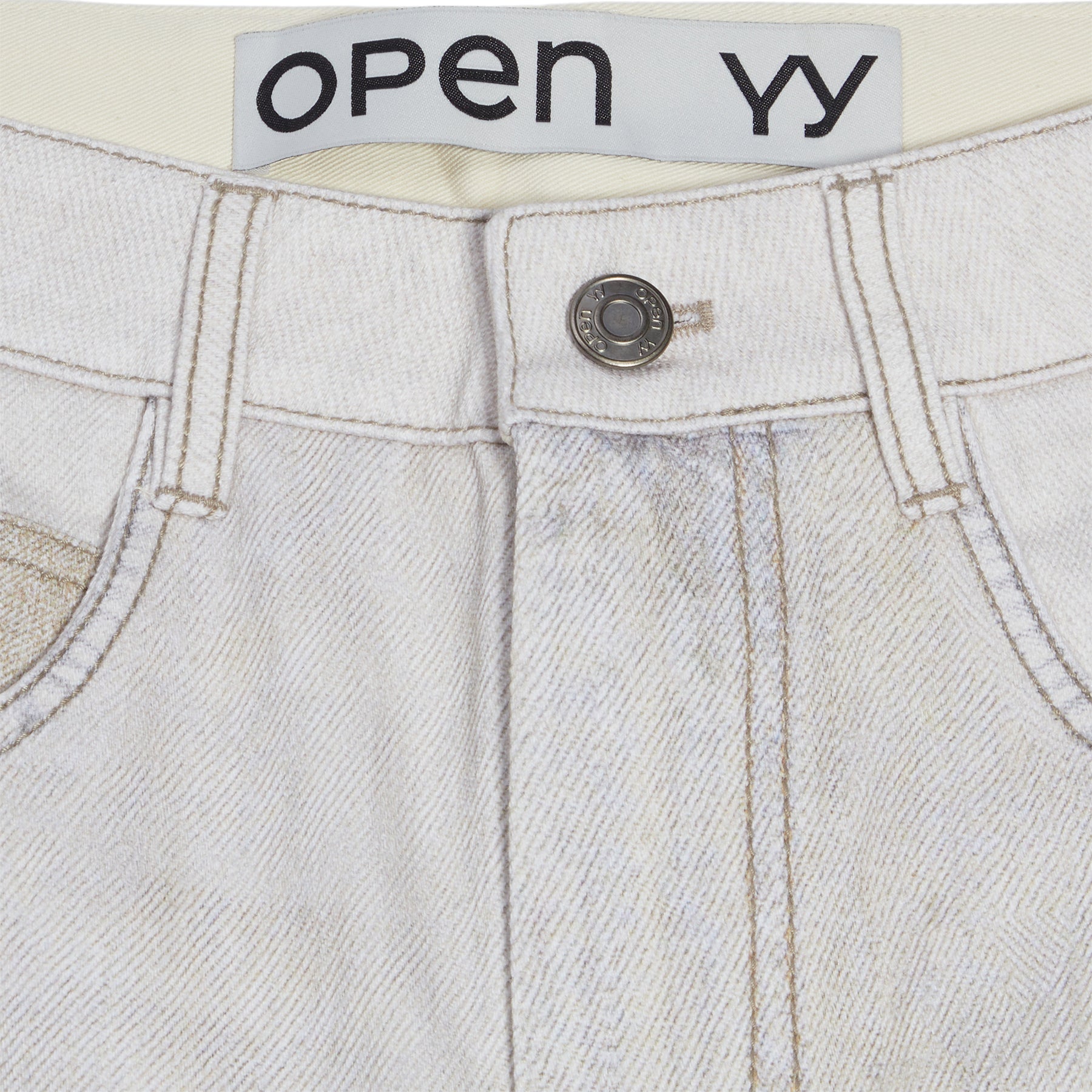 OPEN YY Patchwork Effect Loose Bootcut (Beige)