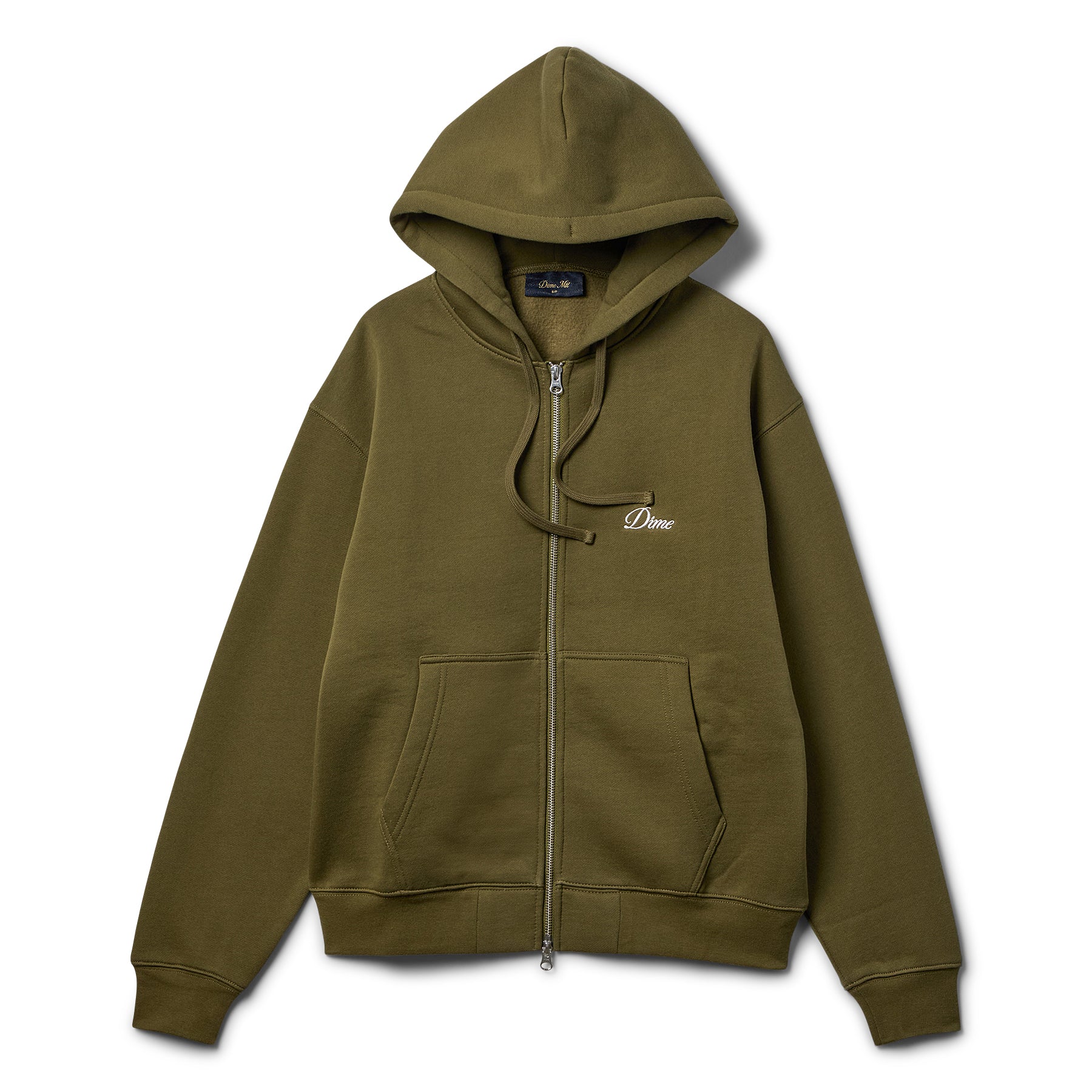 Dime Cursive Zip Hoodie (Dark Olive)