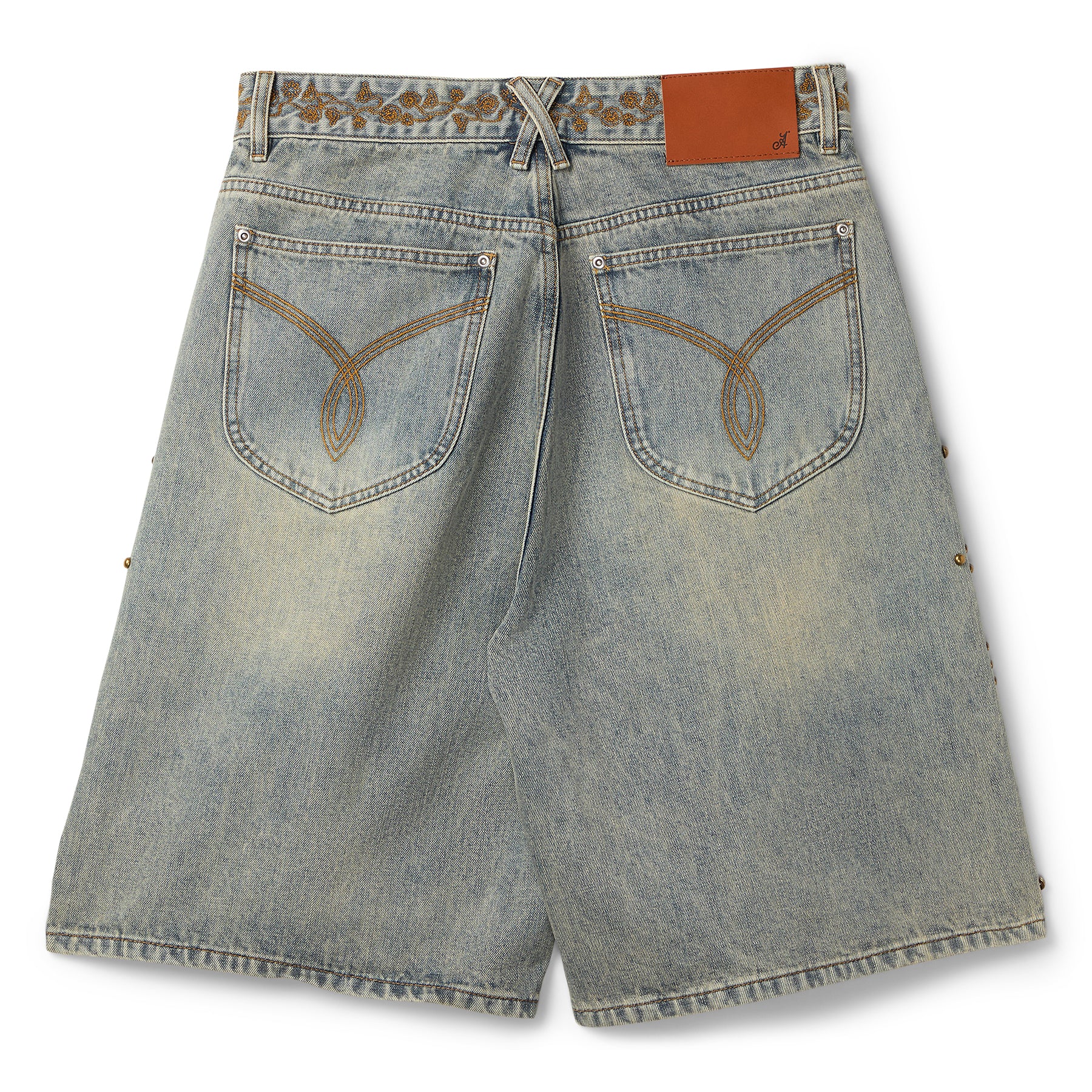 【DEARMINE】Redic Bermuda Denim Pants Adidem Asterisks Studded Denim Shorts (Rust Wash) – CNCPTS