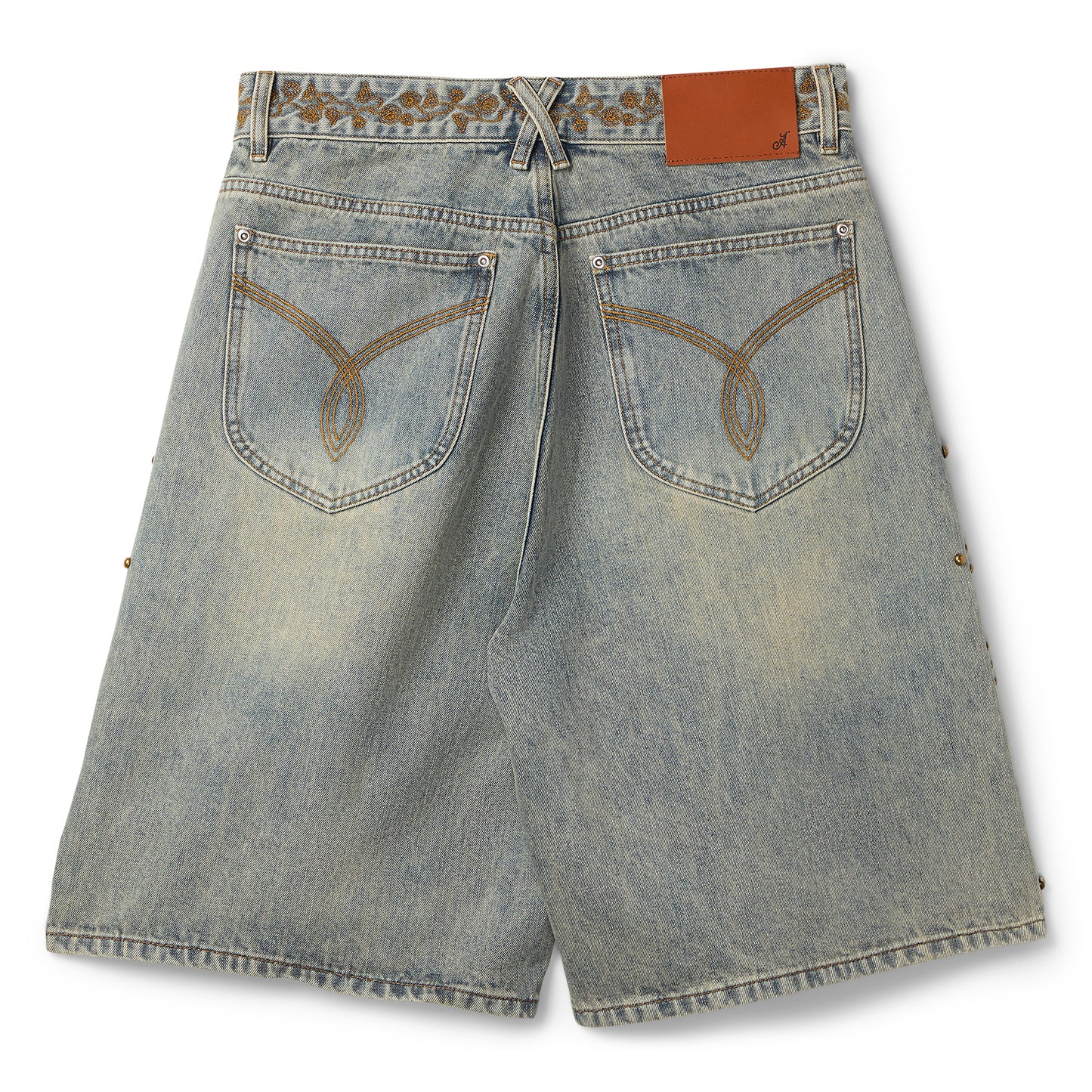 Adidem Asterisks Studded Denim Shorts (Rust Wash)
