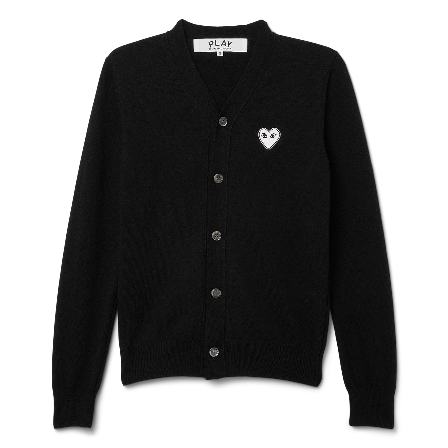 Comme Des Garcons PLAY V-Neck Cardigan White Emblem Knit (Black)