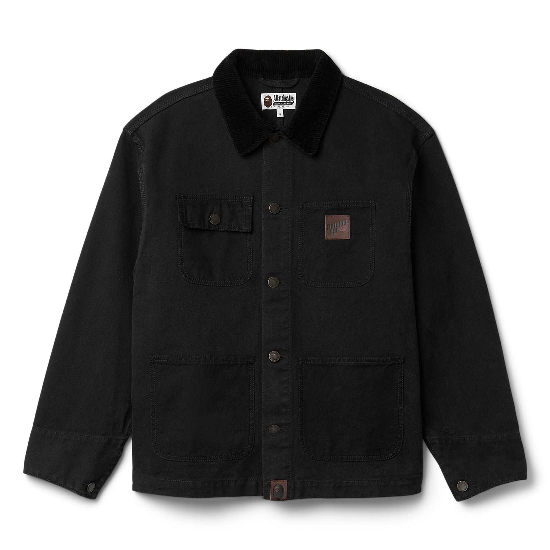 A Bathing Ape  Line Camo Jacquard Patched Pocket Garment Dye Work Jacket (Black)