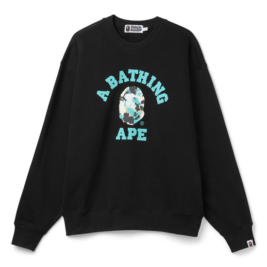 A Bathing Ape Map Camo College Relax Fit Crewneck Sweatshirt (Black)