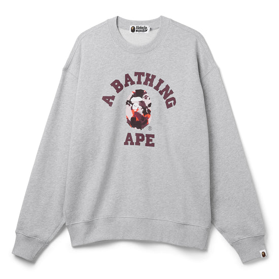 A Bathing Ape Map Camo College Relax Fit Crewneck Sweatshirt (Grey)