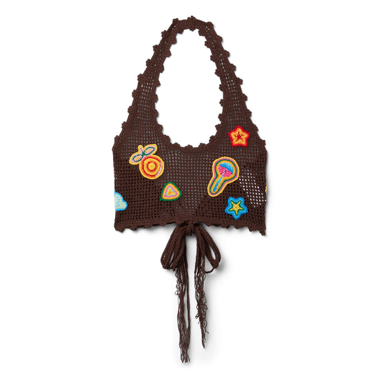 Casablanca Crochet Bralette With Patches (Brown)