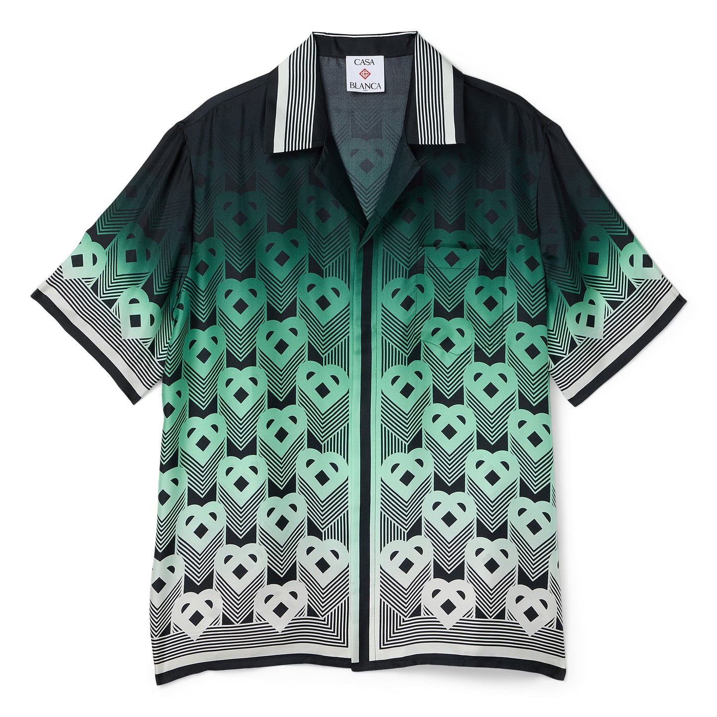 Casablanca Gradient Monogram Short Sleeve Silk Shirt (Green/Black)