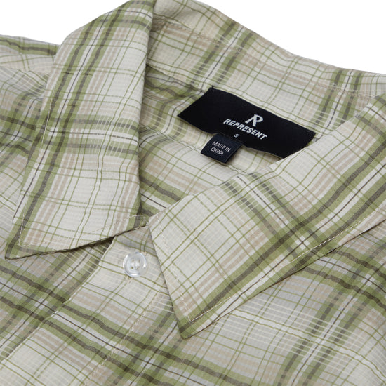 REPRESENT Sheer Long Sleeve Flannel Shirt (Green)