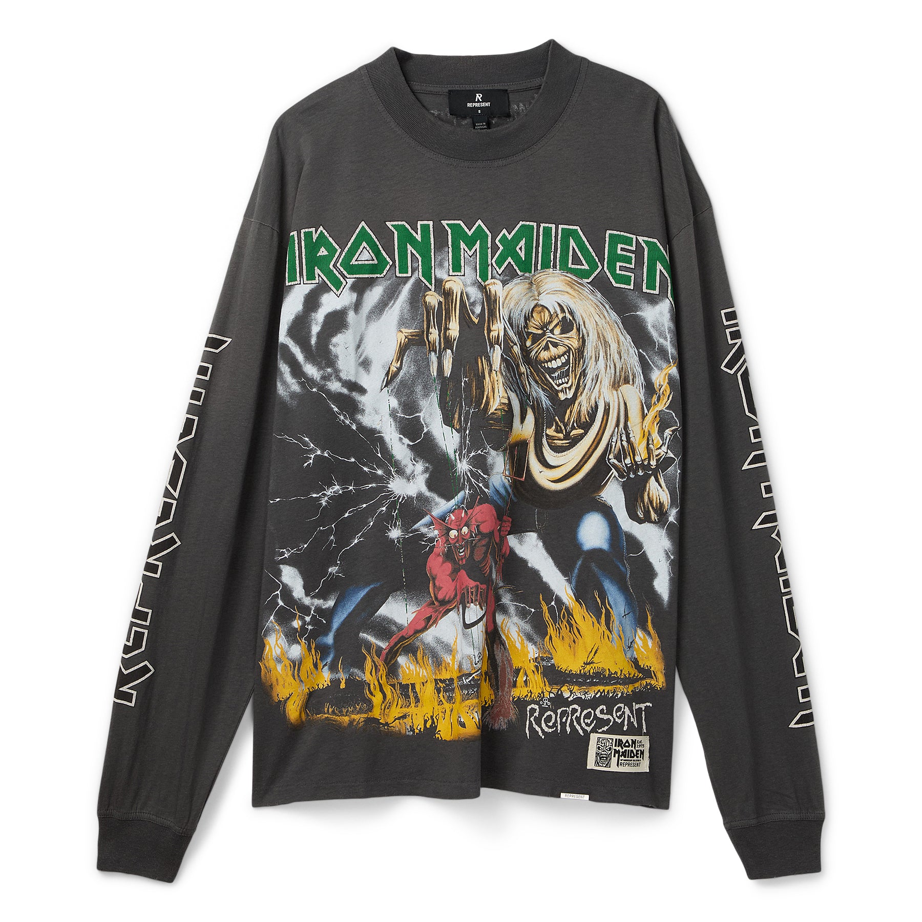 REPRESENT x Iron Maiden Number of The Beast Long Sleeve T-Shirt (Sunfade grey)