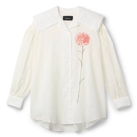 Simone Rocha Carnation Print Sailor Collar Puff Sleeve Shirt (White)