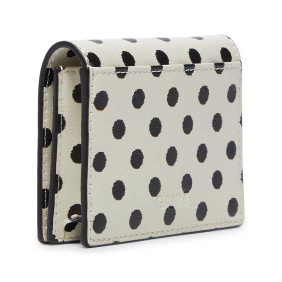 GANNI Polka-Dot Bou Card Holder With Flap (Egret)