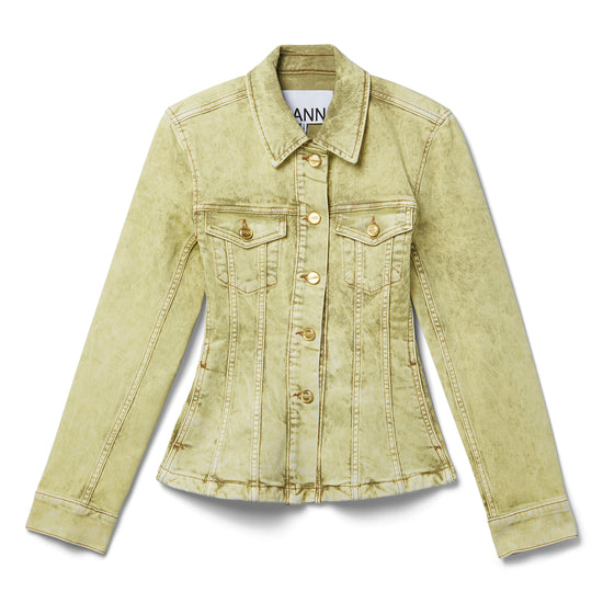 GANNI Foil Overdyed Denim Fitted Blazer (Golden Cypress)