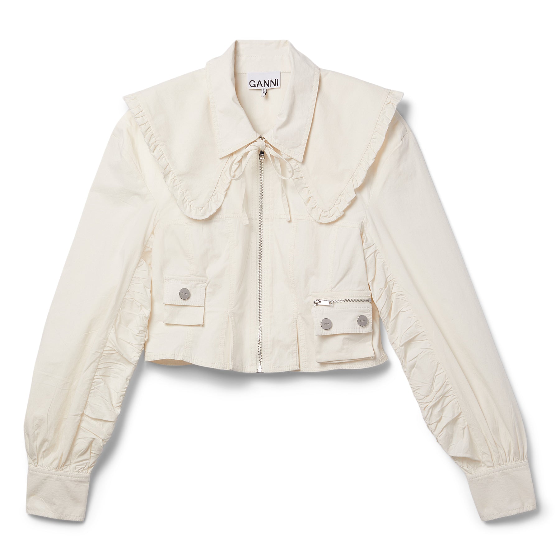 GANNI Washed Stretch Cotton Bomber Corset Shirt (Egret)