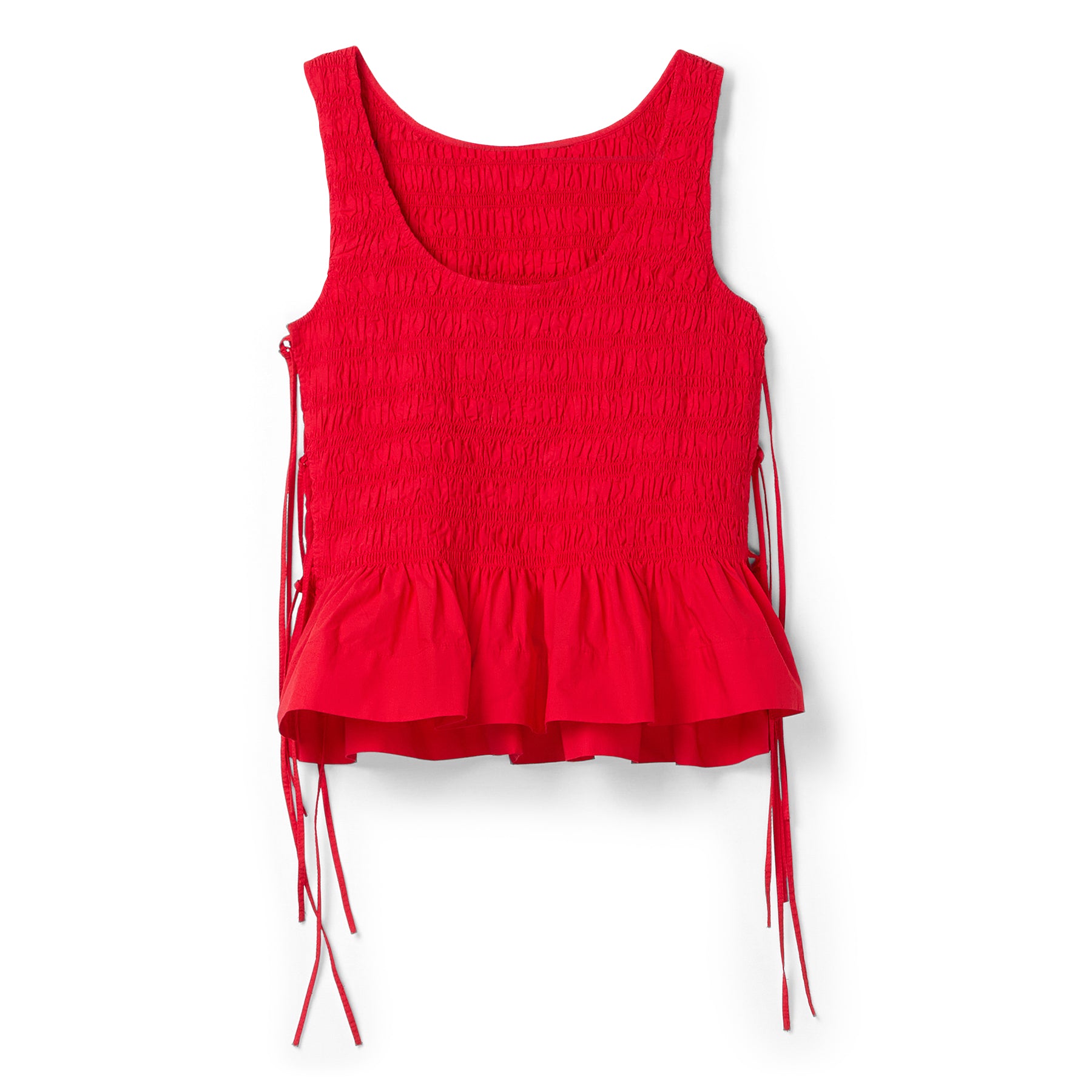 GANNI Cotton Poplin Smock Tie String Top (Racing Red)