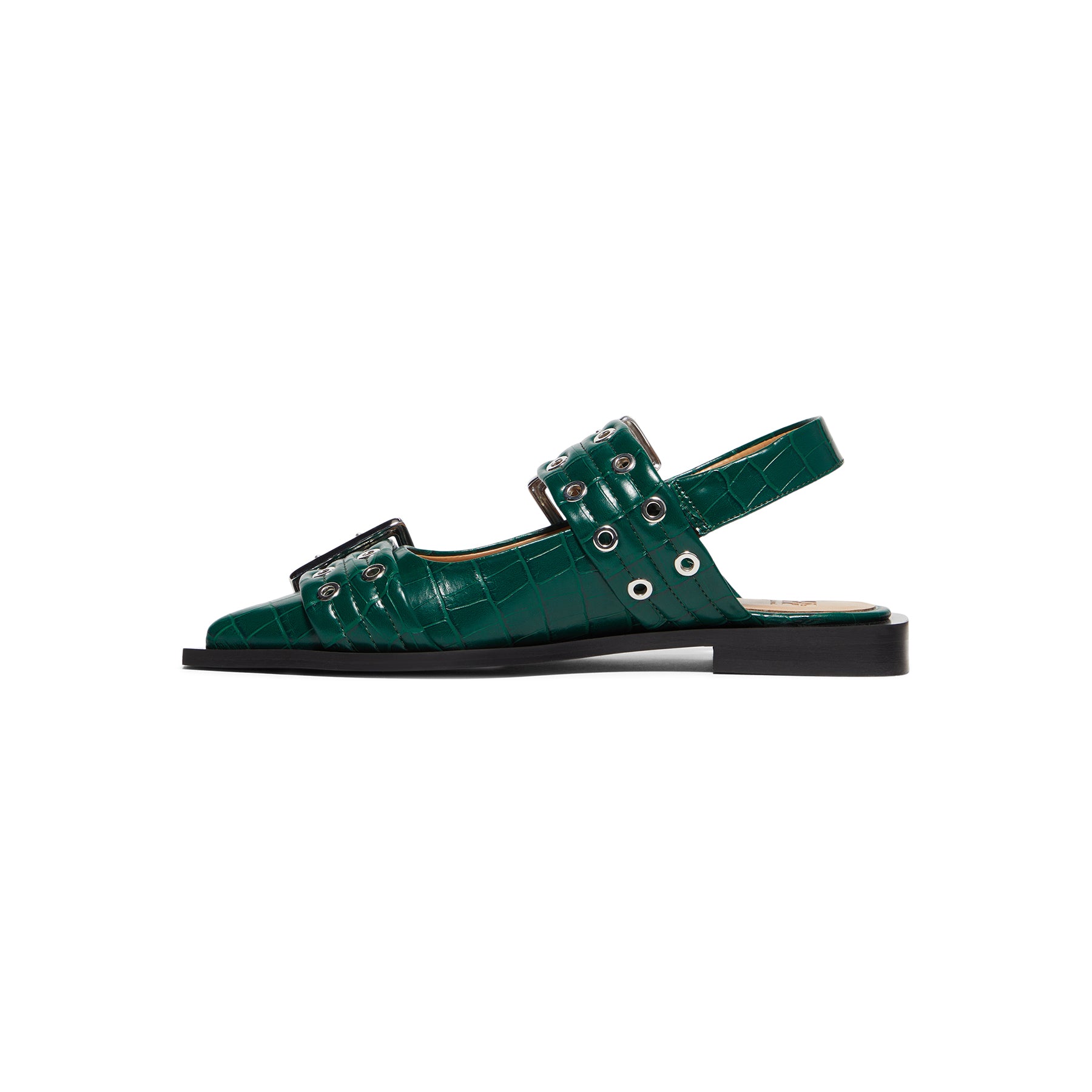 GANNI Feminine Buckle Ballerina Croco (Pineneedle)