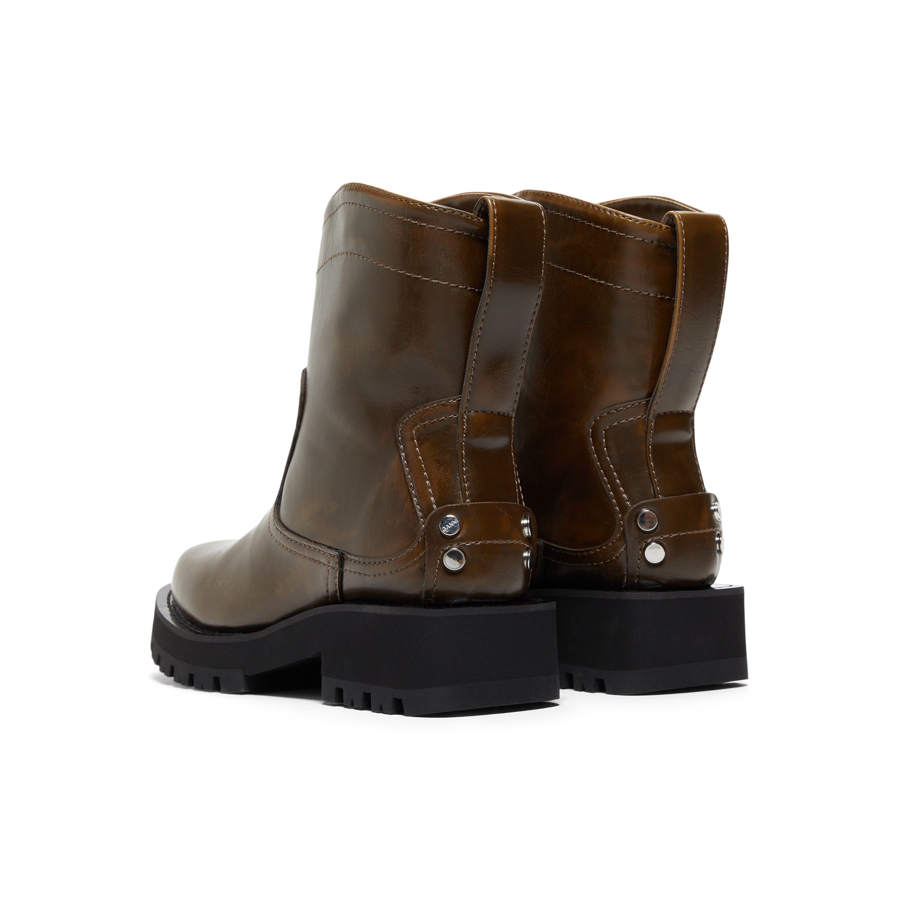 GANNI Studs Low Boot Crinkle Oleatex (Dark olive)