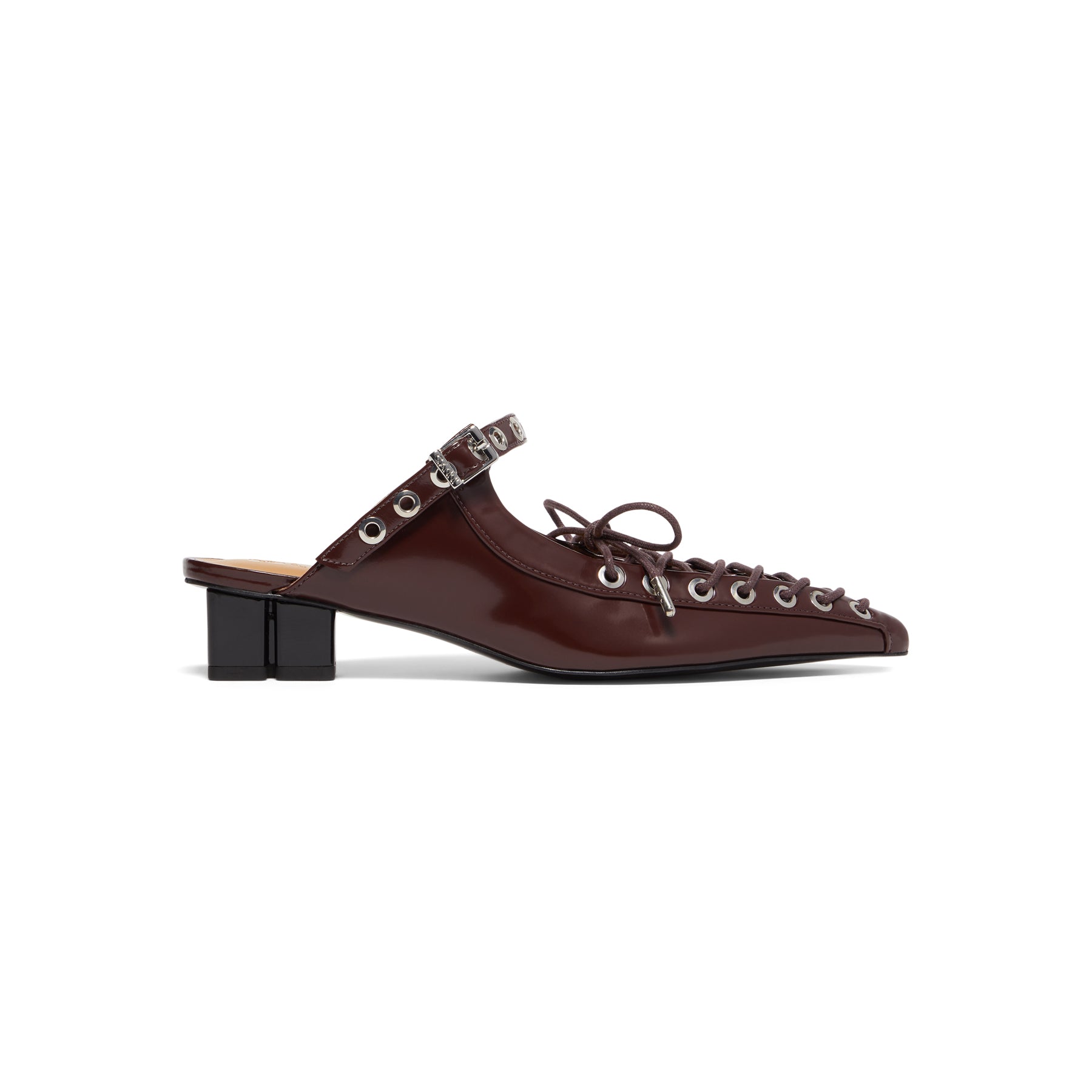 GANNI Eyelets Lace Up Mule Box Oleatex (Tawny Port)