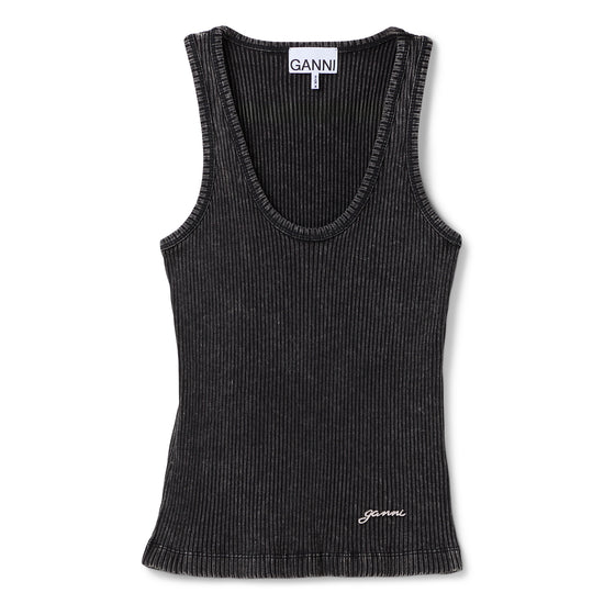 GANNI Heavy Rib Jersey Tank Top (Black Washed)