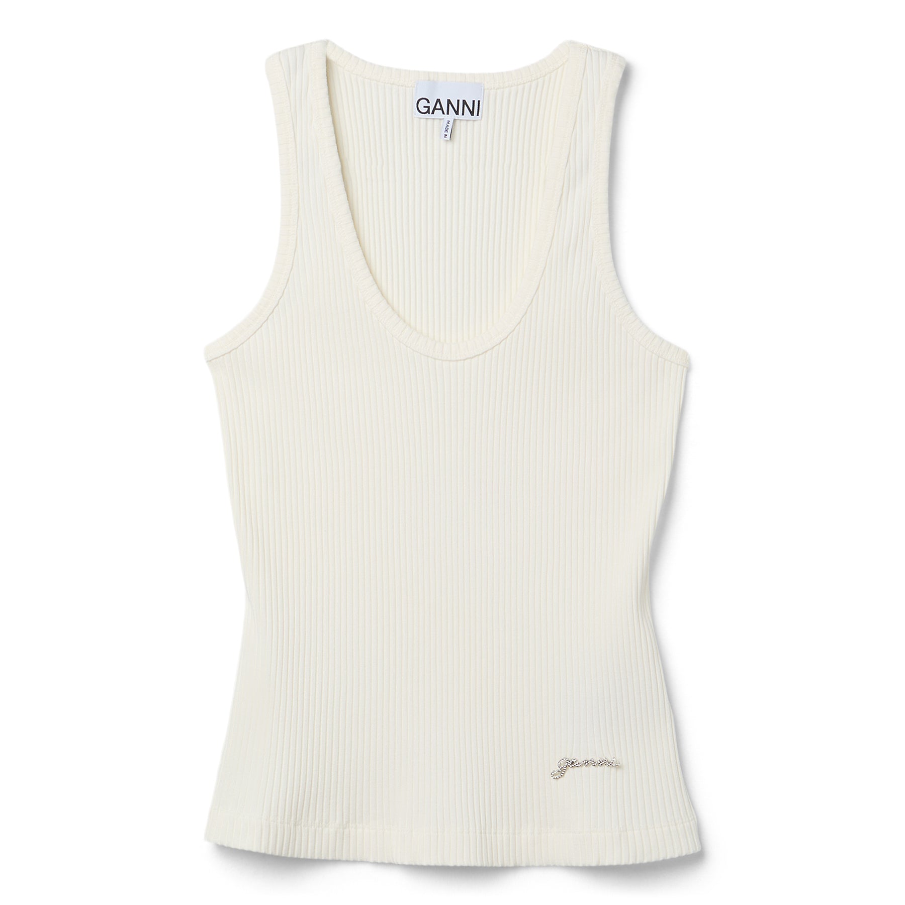 GANNI Heavy Rib Jersey Tank Top (Egret)