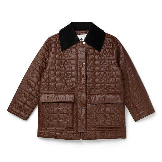 GANNI Shiny Quilt Midi Jacket (Chicory Coffee)
