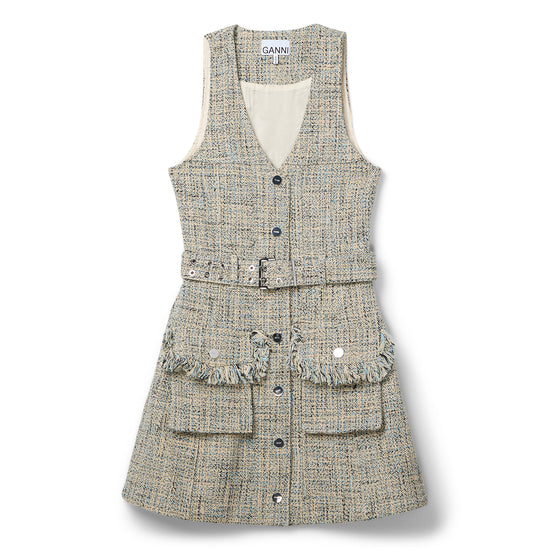 GANNI Summer Tweed Belt Mini Dress (Alaskan Blue)