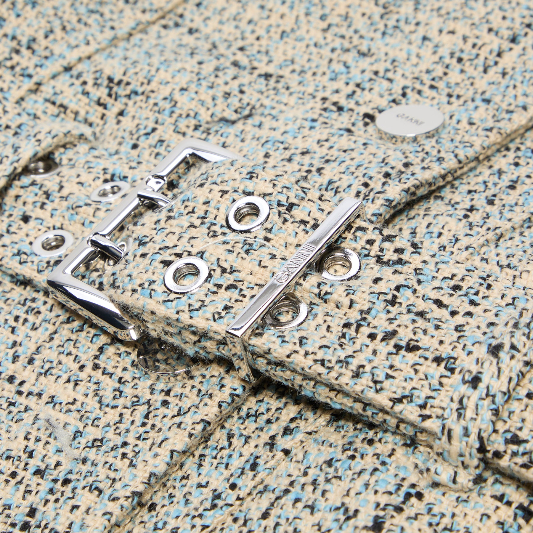GANNI Summer Tweed Belt Mini Dress (Alaskan Blue)