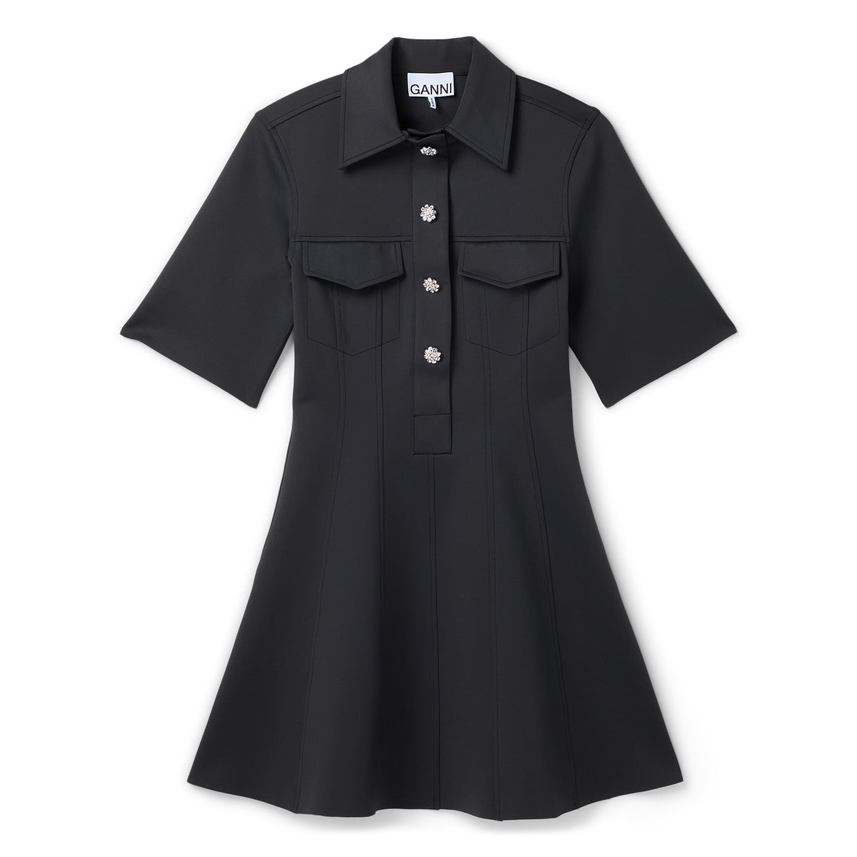 GANNI Scuba Neoprene Fitted Mini Dress (Phantom)