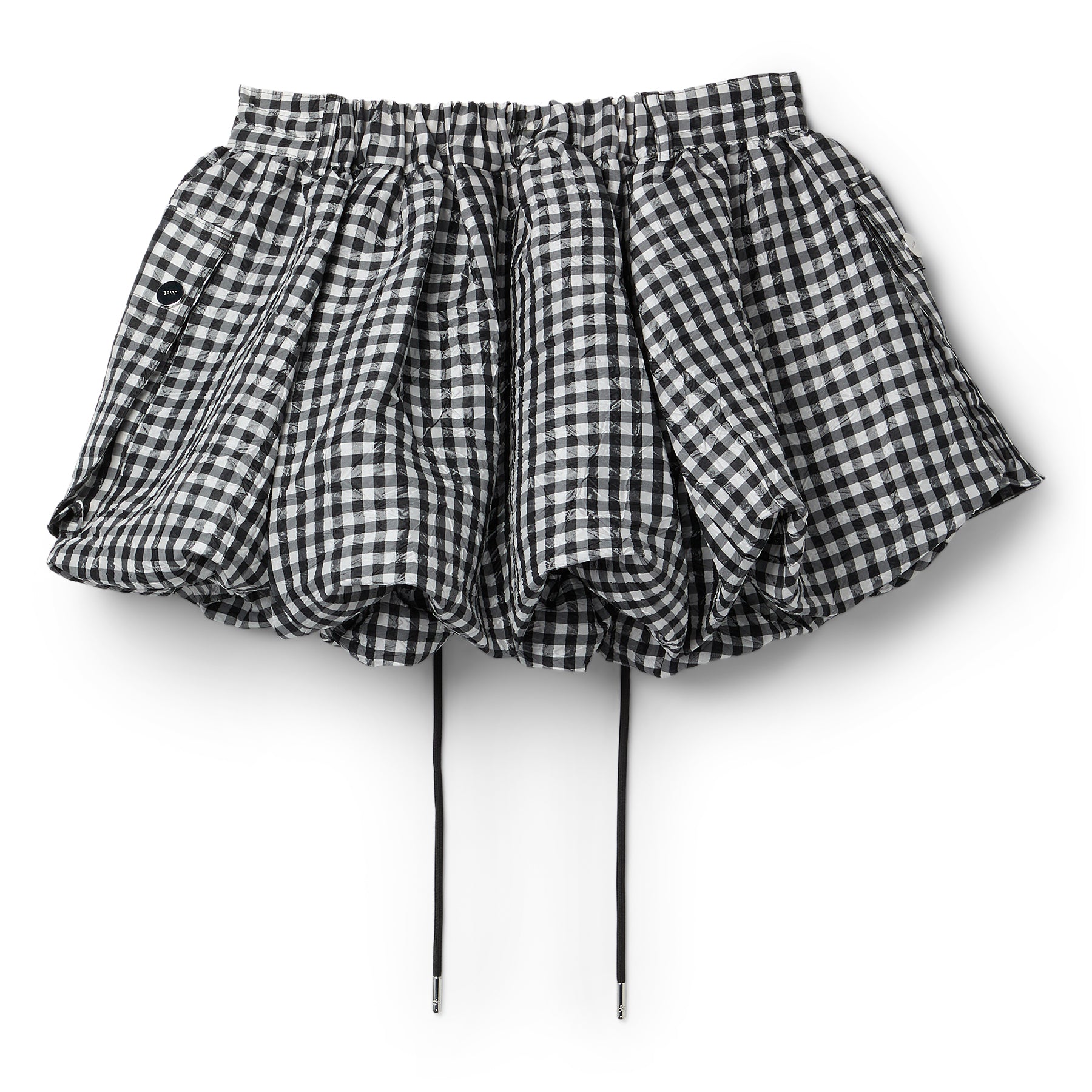 GANNI Crinkled Taffeta Check Mini Bubble Skirt (BLACK)