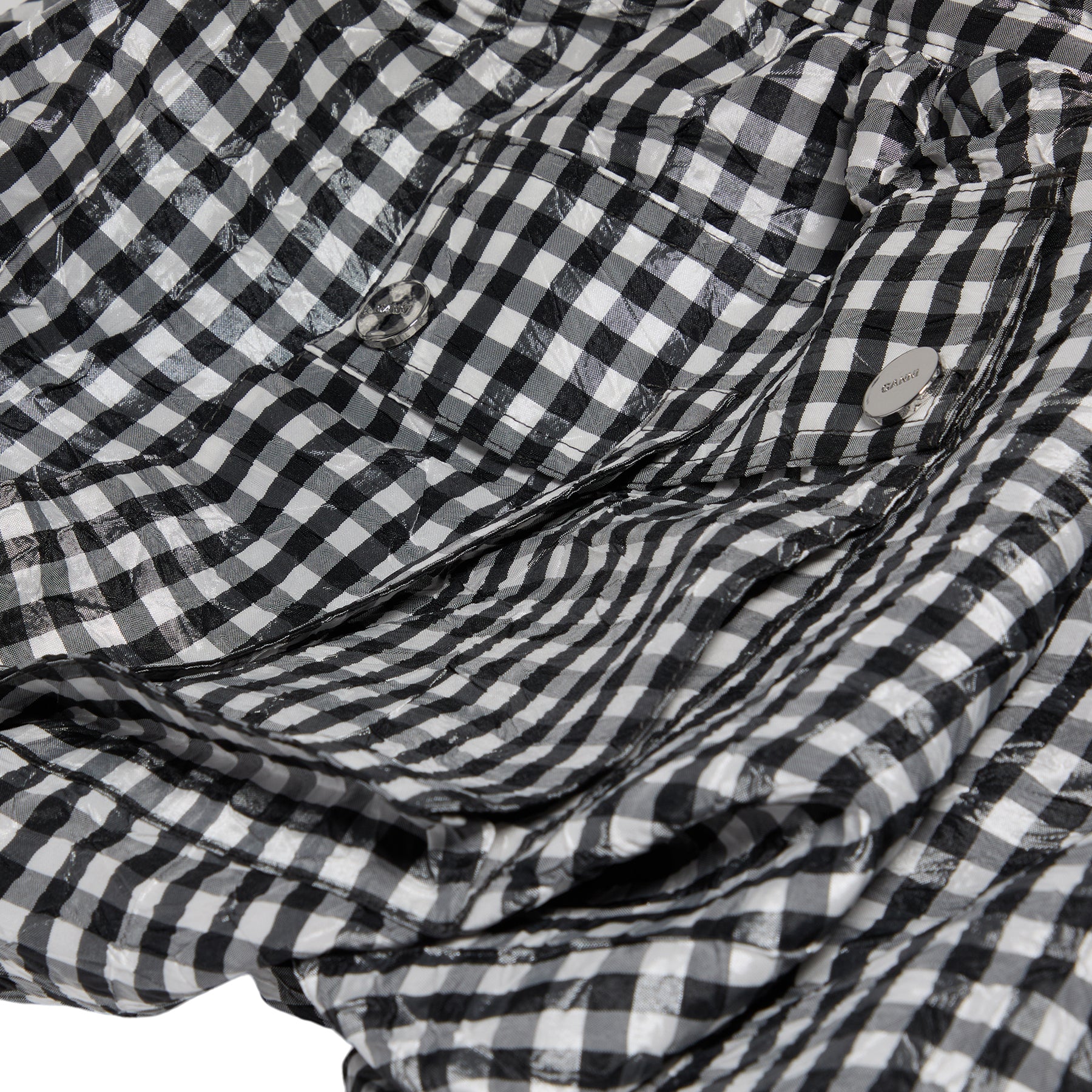 GANNI Crinkled Taffeta Check Mini Bubble Skirt (BLACK)