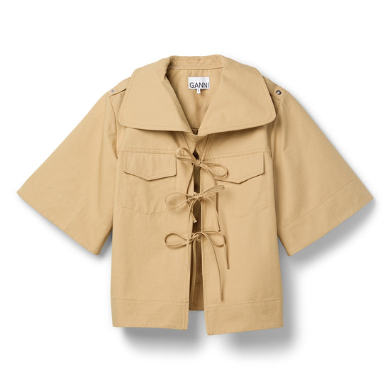 GANNI Classic Summer Suiting Cowl Neck Blouse (Pale Khaki)