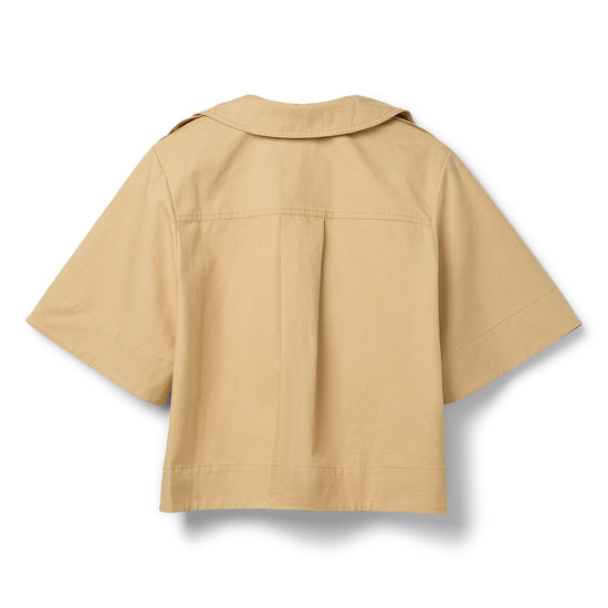 GANNI Classic Summer Suiting Cowl Neck Blouse (Pale Khaki)