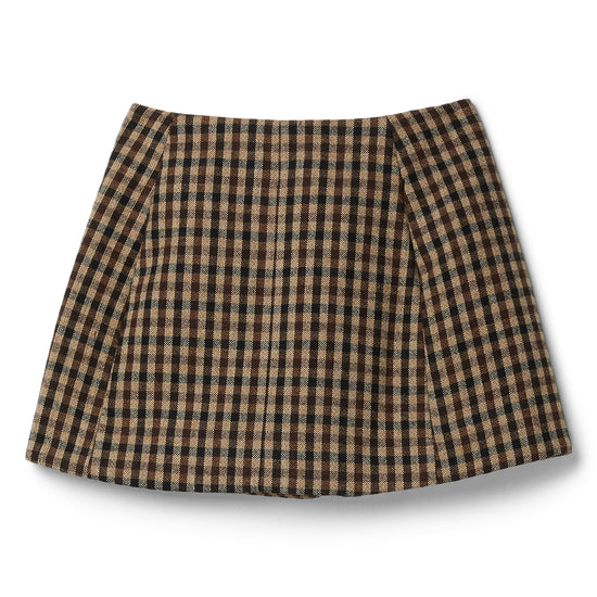 GANNI Check Wool Mix Skirt (Chicory Coffee)