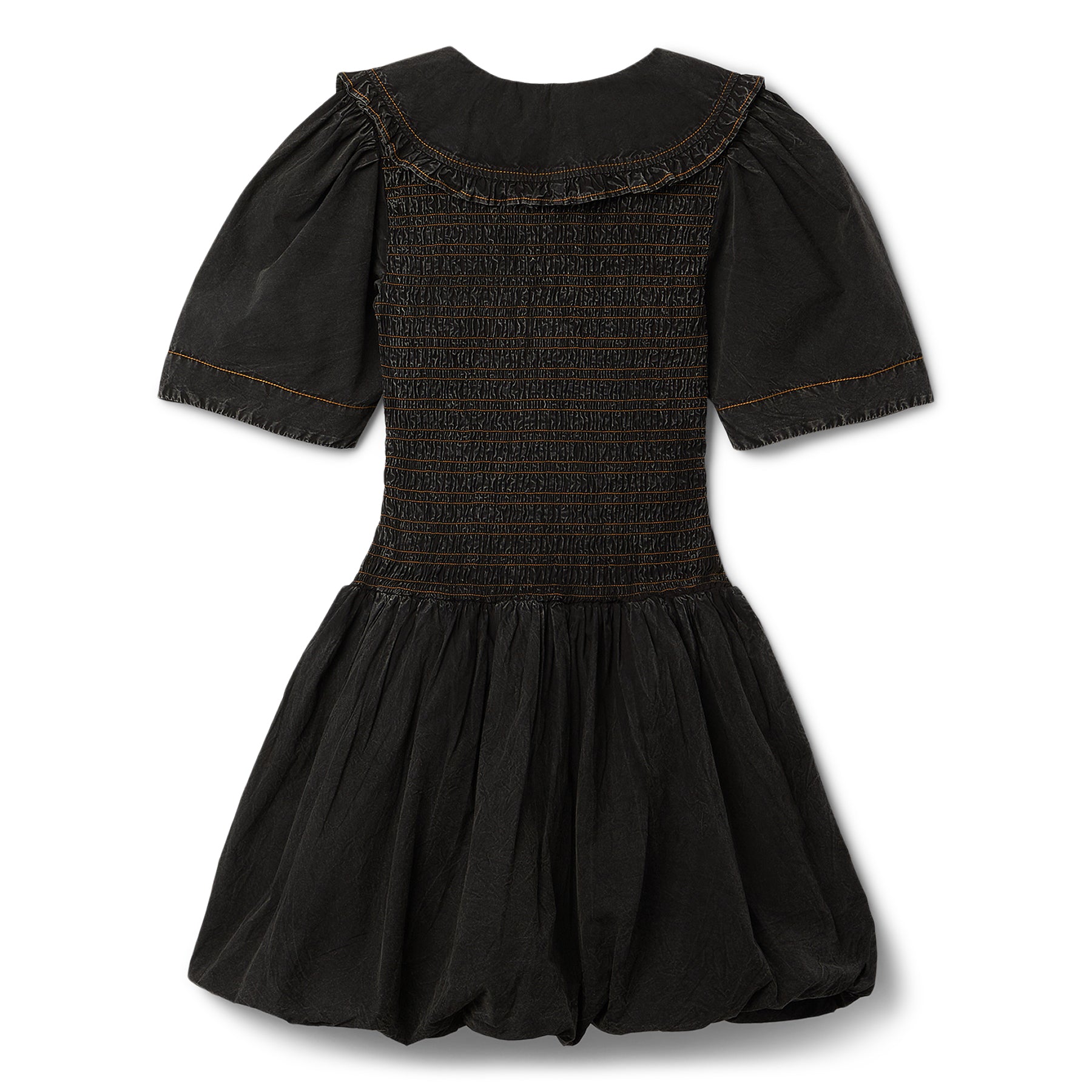 GANNI Garment Dyed Cotton Mini Smock Bubble Dress (Black)