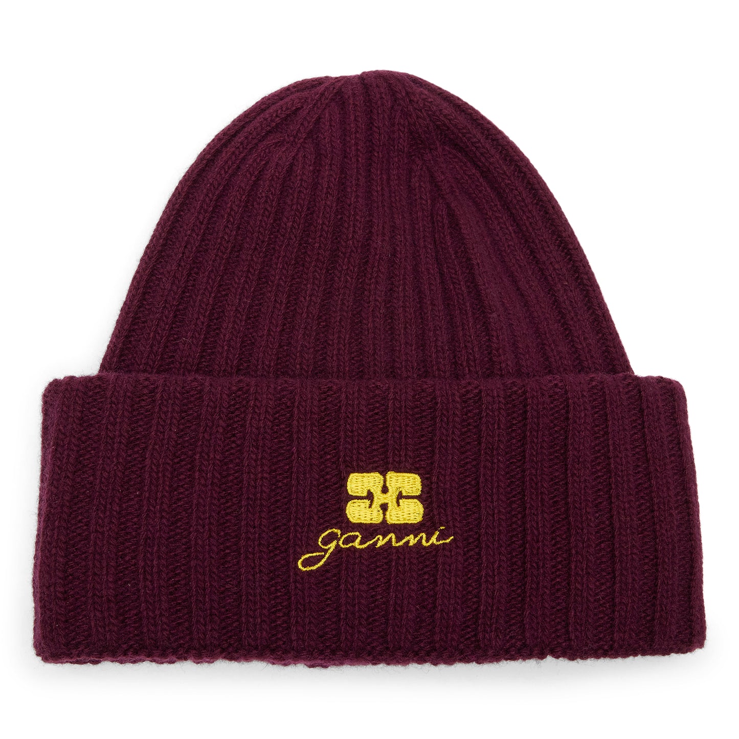 GANNI Wool Knit Beanie (Burgundy)